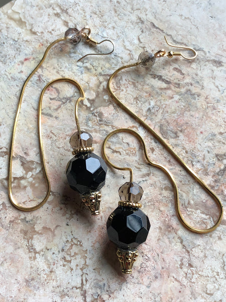 Black balls thin snake rope chain earrings